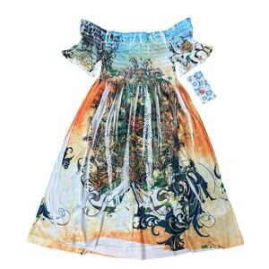 Y2K Deadstock Ocean Breeze Smocked Tattoo Rhinestone Fairy Boho Top Dress NWT